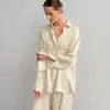 Transfronteiriço 2024 Europeu e Americano Lixado Solto Simples Pijama Seda de Gelo Cardigã Manga Longa Calças Podem Vestir Roupas de Casa Femininas