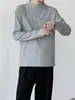 Camisa Henley Masculina com Textura Japonesa 2026 Manga Longa Masculino Primavera Outono Nova Listras Verticais Gola Alta Casual Versátil Masculino