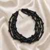 Colar Vintage de Pérolas Artificiais Empilhadas Estilo Pequeno e Perfumado Corrente de Clavícula de Quatro Camadas Nicho Corrente de Bolas Elegante Joia para Mulheres