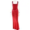 Moda Transfronteriza Europea y Americana Sexy Sin Espalda Sin Mangas de Tirantes Color Sólido Ajustado Corsé de Varillas Vestido Plisado que se Ajusta a la Cadera
