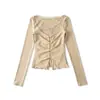 Ap26055-26 Verão Estilo Coreano Slim Fit Gola V Renda Falso Duas Peças Torcido Liso Manga Longa Camiseta Camisa Base