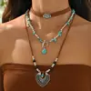 Amazon Joyería Transfronteriza Retro Imitación Turquesa Terciopelo Amor Cadena para Clavícula Conjunto de Collar de Cuentas de Madera Estilo Étnico Collar