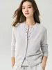 Ropa exterior sencilla~Cárdigan de punto 100% cachemira pura Cony para mujer, cuello redondo, chaqueta suéter de punto reversible