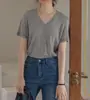 """Camiseta Transpirable de Manga Corta con Bordado, Cuello en V, Textura de Copo de Nieve, Mezcla de Cáñamo, Elegante para el Trabajo"""