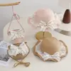 Sombrero de Paja de Dibujos Animados Lindo con Lazo para Niñas, Protección Solar, Protección UV, Combinación Padre-Hijo