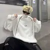 Moletom masculino outonal estilo retrô americano, zíper duplo único, moderno e estiloso, cool e versátil, solto e confortável
