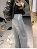 Jeans Blancos Lavados Rectos Estilo Retro Americano Talla Grande para Mujer, Estilo High Street, Corte Holgado, Pierna Ancha Adelgazante, Pantalones Fluidos de Largo Completo, Modernos