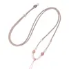 Cordão Fino de Quartzo Rosa, Pingente de Jade Tecido à Mão, Corrente de Suéter de Cristal para Homens e Mulheres, Colar Ajustável com Acessórios de Corda