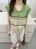 Cárdigan de Punto Rayado de Lino Helado en Contraste para Mujer, Nuevo Estilo de Verano, Juvenil y Elegante, Top Versátil