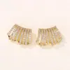 Pendientes de Abanico con Diamantes de Imitación de Venta Caliente Transfronteriza con Diseño de Diamantes Cuadrados de Múltiples Filas, Sensación de Lujo Ligero y Gama Alta, Disponibles para Dropshipping