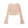 SY20421-26 Cardigan de punto ligero de rayón para otoño, vestido de una pieza, cuello en V, corte ajustado, con cordones, translúcido, protector solar.