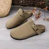 Meia-sandália Feminina Fechada Tamanho Grande Transfronteiriça Estilo Europeu e Americano Plissada com Solado Grosso Sapatos Preguiçosos para Uso Externo no Verão Mules Venda por Atacado