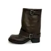 Chica Dulce y Genial~Hebilla de Cinturón Botas de Plataforma Invierno 2026 Gruesas de Tacón Medio Punta Redonda Piel Genuina Sueltas de Media Pantorrilla para Mujer
