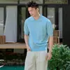 Camisa polo de punto de manga corta para hombre con botones estilo old money negocios corte slim verano seda de hielo transpirable venta al por mayor de fábrica transfronteriza
