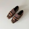 Zapatos Mary Jane Estilo Coreano con Punta Cuadrada y Boca Baja, Zapatos Planos Deportivos con un Ambiente Único, Zapatos de Ballet para Mujer, Modelo Nuevo 2025 con Velcro