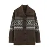 Cardigan de Tricô Atacado Feminino Transfronteiriço Estilo Europeu Fibra Mista Versátil Fair Isle Botão de Chifre Gola Alta Espessada