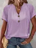 Moda Femenina Primavera/Verano 2025 para Comercio Exterior Amazon Transfronterizo Nuevos Productos Estilo Europeo y Americano Color Sólido Botón de Giro Tops de Manga Corta de Moda para Mujer