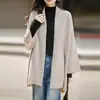 Cardigan de Lã Pura Novo Outono/Inverno 2026 para Mulheres, Suéter de Tricô tipo Xale de Comprimento Médio, Casaco Grosso, Roupa Exterior