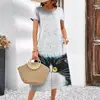 Moda Feminina Transfronteiriça Nova Vestido de Manga Curta Estampa Digital 3D Gato Fofo Pulôver Solto Feminino