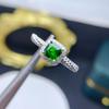 Novo anel prata 925 incrustado diopsídio natural lapidação quadrada pedra nua broca redonda anel feminino abertura ajustável
