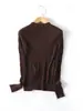 Suéter feminino de estilo vintage, com caimento solto, modelador, de mangas compridas, com textura de casca de árvore e gola semi-alta, adequado para o outono e a primavera