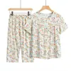 Traje de Manga Corta para Mujeres de Mediana Edad y Mayores, Camiseta Casual, Cuello Redondo, Ropa de Verano para Mamá, Ropa Transpirable para Casa, Pijama Exterior