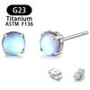 Pendientes de Platino Transfronterizos Redondos de 4 mm con Cuatro Garras Ópalo Azul Blanco Verde Pasador de Cobre Pendientes Simples Versátiles para Mujer