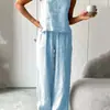 2026 En stock Conjunto de dos piezas de verano sin mangas de ajuste holgado para mujer con tirantes y pantalones largos para comercio electrónico transfronterizo, sitio independiente de Amazon europeo y americano