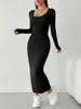 Comercio Exterior Transfronterizo Europeo y Americano Nueva Ropa para Mujer Sitio Independiente de Amazon Vestido Elegante Ajustado de Color Sólido Falda Larga en Stock