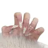 Manicura Blanca con Florales Franceses y Moño para Chica de Temperamento Suave, Hecha Semi-a Mano, Producto Terminado, Pegatinas de Uñas Removibles