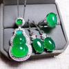 Set de tres piezas de calcedonia natural caja de regalo calabaza botella tesoro colgante anillo femenino ágata verde esmeralda jade joyería
