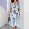 2024 Comercio Exterior Transfronterizo Hermosa Falda Casual de Línea A para Mujer con Estampado Digital 3D Verano Elegante en Forma de O