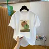 Camiseta Branca Estampa de Abóbora Estilo Coreano Manga Curta Feminina 2026 Nova Verão Solta Casual Algodão Puro Camiseta Básica Top
