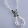 Collar de Cadena para Clavícula con Borla de Pedrería y Perlas con Goteo de Aceite Transfronterizo Europeo y Americano Estilo de Corte Retro Collar Simple de Moda