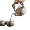 Juego de Té Plateado Dunhuang con una Tetera y Cuatro Tazas, Tetera de Gama Alta con Asa, Regalo de Vacaciones para Ancianos, Líderes o Jubilación