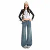 Jeans de Pierna Ancha Retro Americano Transfronterizos Otoño 2026 para Mujer, Pantalones Nuevos de Tiro Alto Sueltos Casuales de Pierna Recta Largos hasta el Suelo
