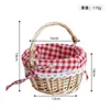Cesta tejida de mano con forro de lino a cuadros, cesta de frutas con asa móvil, cesta tejida para flores, cesta tejida para almacenamiento en el hogar