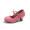 Zapatos de Tacón Alto para Niñas de Comercio Exterior Zapatos de Princesa Estilo Primavera/Otoño 2026 para Niños Medianos y Mayores Zapatos de Baile para Actuaciones Estudiantiles Rojos Zapatos Pequeños de Cuero