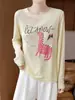 2025 Outono Inicial Nova Malha Worsted Gola Redonda Manga Longa Feminina Estampa Animal Pulôver Solto Camisa Base Top