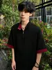 Camiseta Masculina de Verão de Manga Curta com Bloqueio de Cores, Meio Zíper, Gola Alta, Estilo Americano, Alta Qualidade, Direto da Fábrica