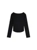 Camiseta feminina manga longa estilo coreano atmosférica para outono e inverno, gola quadrada, caimento justo, acinturada, peça base, top moderno com barra curva