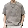 Camiseta de manga corta con estampado en relieve de marca moderna estilo americano para hombre, Nueva de verano 2026, ajuste holgado, talla grande, ropa moderna de alta resistencia