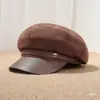 Chapéu Newsboy Octogonal Estilo Coreano Estilo Maillard Aba de Couro Patchwork Fivela de Couro Chapéu Octogonal Feminino Outono Inverno Retrô Versátil Emagrecimento Facial
