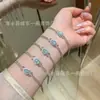Venta al por mayor de fábrica pulsera de calabaza de jade azul de agua natural material peligroso plata de ley S925 cuenta redonda doble cadena moda estilo casual