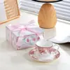 Xícara de Café Retrô Conjunto de Xícara e Pires de Cerâmica para Casa Xícara de Chá com Flores Xícara de Café Lembrança de Casamento para Madrinha