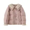 Jaqueta de Algodão com Gola Boneca Dupla Camada de Lã de Cordeiro Feminina Plus Size, Novo Estilo de Inverno, Casaco de Algodão Rejuvenescedor 413657