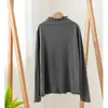 Camiseta Base para Mujer Otoño e Invierno 2024 con Bordes Fruncidos, Cuello Semi Alto, Mangas Largas, Color Sólido, Corte Ajustado, Top Térmico Cálido, Elegante