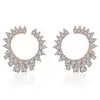 Brincos Populares em Forma de C Gota d'Água Transfronteiriços, Brincos Argola Sol com Zircônia, Brincos de Luxo Leve de Alta Qualidade, Acessórios de Moda Europeus e Americanos