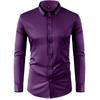 Camisa elástica para hombre de manga larga con botones de diamante, diseño de cuello de contraste, color liso, corte ajustado, ropa para hombre transfronteriza
