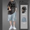 Traje corto de verano de manga corta para adolescentes y estudiantes varones, ropa de hombre fresca y guapa, un conjunto completo con tendencia vaquera